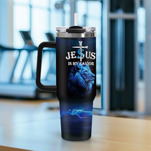 Christian Gifts for Men, 40 oz Religious Tumbler with handle, Child of God, Jesus is My Savior Double Walled Insulated Coffee Mug, Spiritual Man of Faith Fathers Day Birthday Gift for Dad Husband - color: Religious-D-318-X