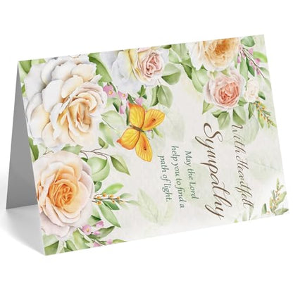 Sympathy Card with Heartfelt Message – Christian Condolence Card for Loss of Loved One, Religious Bereavement Card with Flowers & Butterfly, Comforting Memorial Card - style: Card-243