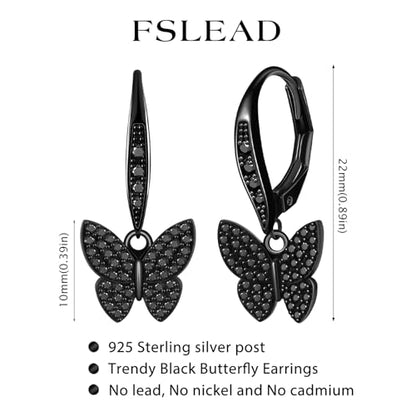 14K Gold Earring Cross Waterdrop Butterfly Heart Knot Earrings for Women Gold Silver Cross Leverback Drop Gold Silver Teardrop Hoop Dangle Earring White Gold Dangle Drop Earring - color: Black-CZ Butterfly Leverback Earring