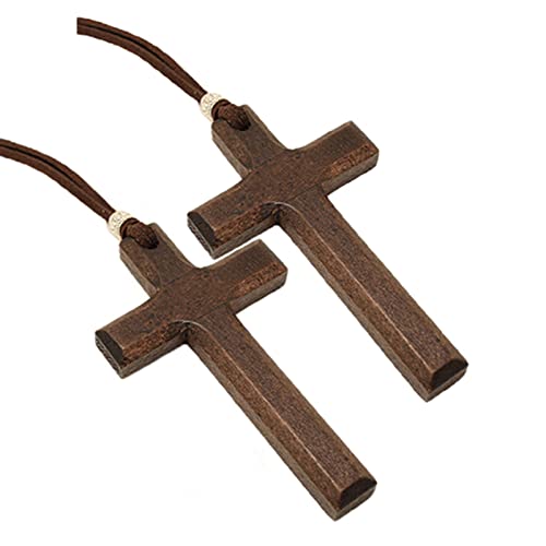 Wooden Cross Necklace For Men Women, Wood Cross Pendant Necklaces For Car Rearview Mirror Charms, Wall, Christian Jewelry(E) - color: Cross-Wood-E-2pcs-8.3Brown