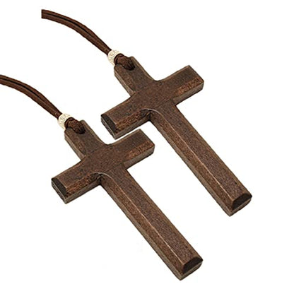 Wooden Cross Necklace For Men Women, Wood Cross Pendant Necklaces For Car Rearview Mirror Charms, Wall, Christian Jewelry(E) - color: Cross-Wood-E-2pcs-8.3Brown