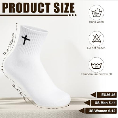 Skicuff 6/9 Pairs Christian Cross Socks Prayer Crew Stockings - color: White