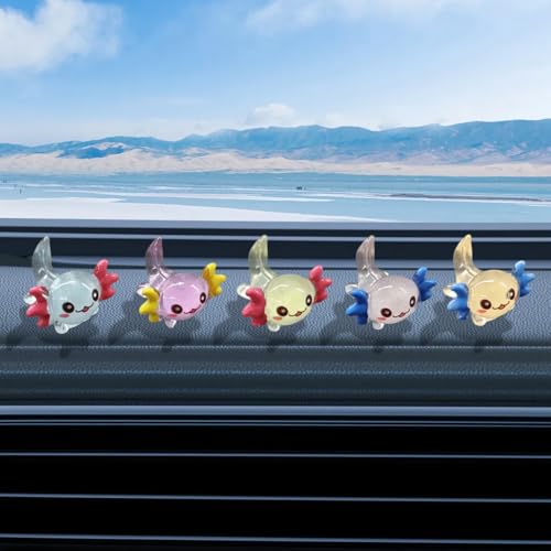 5PCS Luminous Axolotl Car Dashboard Ornaments, Funny Resin Glow in The Dark Auto Interior Decoration, Mini Cute Car Rearview Mirror Adhesive Figurines Accessories for Women Men(Style2) - size: Style2