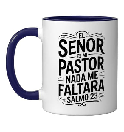 Spanish Christian With a Bible Verse Quote El Senor Es Mi Ceramic Mug, Dark Blue/White, 11oz - color: Dark Blue/White, size: 11 Ounces