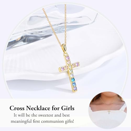 Gold Cross Necklace for Little Girl Daughter Granddaughter Niece Sister - color: First Communion
