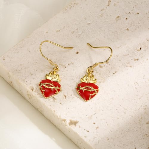 925 Sterling Silver Sacred Heart of Jesus Earrings Drop Earrings for Women