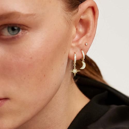 14K Gold Earring Cross Waterdrop Butterfly Heart Knot Earrings for Women Gold Silver Cross Leverback Drop Gold Silver Teardrop Hoop Dangle Earring White Gold Dangle Drop Earring - color: Gold-Moon Star Earrings