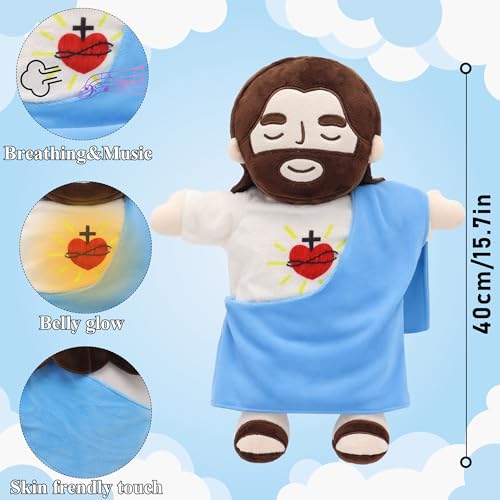 Yelakey 15.7" Jesus Plush that Breathes, Soothing Light Up Musical Toy - color: Blue