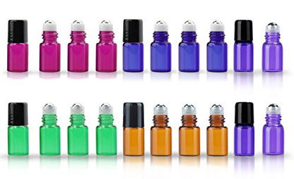 20 Pack Set 2ML(5/8 Dram) Mini Sample Roll Glass Bottles for Essential Oils Roller Refillable Perfume Roll Bottle (2ML Multi) - color: 2ML Multi