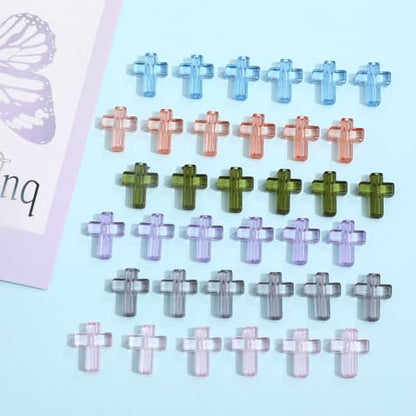 100Pcs Clear Cross Beads for Bracelet Acrylic Spacer Jewelry Making 16mm - color: Transparency