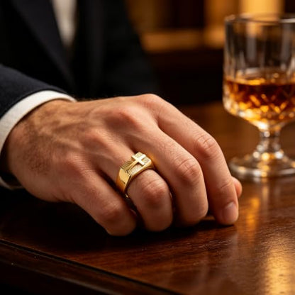 Cross Jesus Religious Christian Signet Band Ring fo Men Women - color: Gold, size: 12