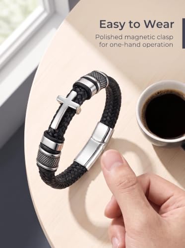 Cross Bracelet,Christian Bracelet for men - color: Silver