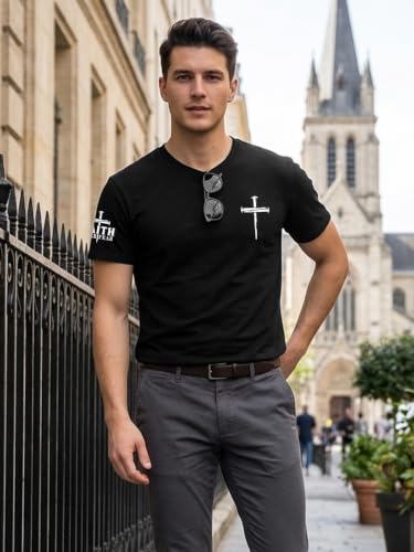 Christian Shirts for Men Jesus Faith Cross Tshirt Bible Verse Tee Tops - color: Black-c, size: Small