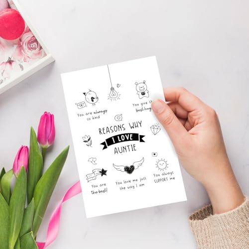 Chenive Birthday Card for Aunt Auntie, Mothers Day Card for Aunt from Niece Nephew, Christmas Cards Gifts, Appreciation Gifts from Niece Nephew, Reasons Why I Love Auntie Cards - color: Aunt Birthday