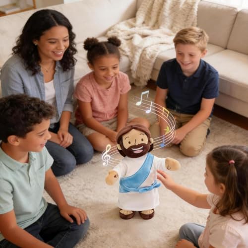 Yelakey Dancing Jesus Doll, 14" Musical Jesus Plush with 4 Christian Songs, Interactive Christian Plush Toy for Kids and Adults, Christmas Easter Baptism Gift