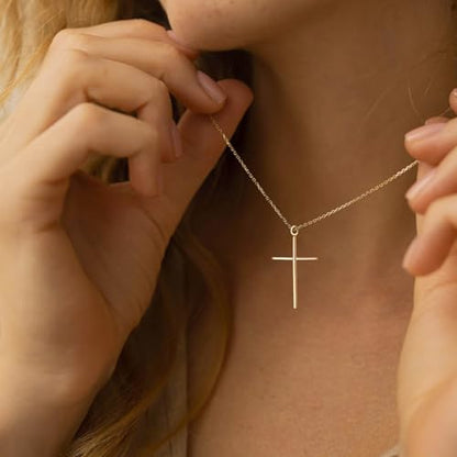 NIXMAX Small Cross Necklace for Women, 14K Gold Silver Plated Pendant - color: Gold-Skinny Cross
