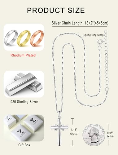 YL Cross Necklace 925 Sterling Silver Infinity Pendant Ankh Criss Jewelry for Women - color: A: 18k white gold