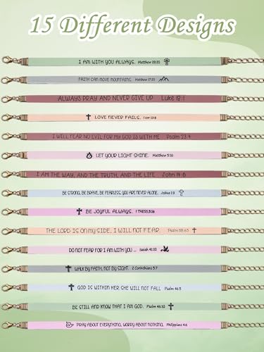 Sureio 15 Pcs Christian Bracelet Scripture Bible Verse Gift - color: Neutral Colors