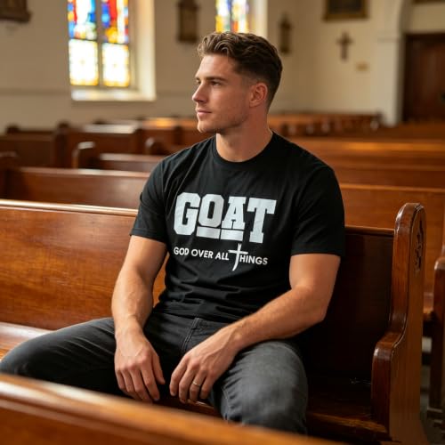 Men's Christian Graphic T-Shirt,Goat(God Over All Things) 100% Cotton Tee - color: Black, size: Medium