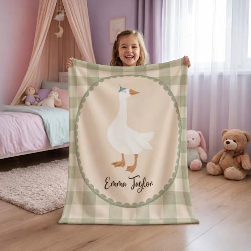 Personalized Goose Baby Blanket, Sage Gingham Nursery Throw Gift - color: #Ver9