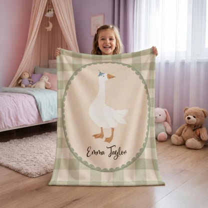 Personalized Goose Baby Blanket, Sage Gingham Nursery Throw Gift - color: #Ver9
