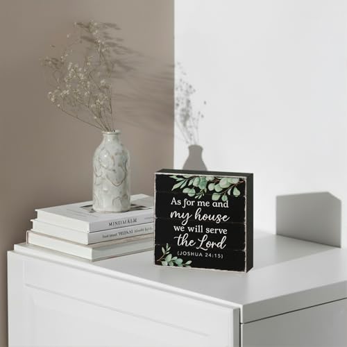 As For Me and My House Wooden Box Sign, Black, 5x5 Inch - color: Black-015