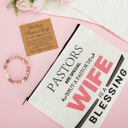 Pastor Wife Appreciation Gifts, 7 Pcs Pastors Wife Gifts for Women with 16oz Glass Cup, Lavender Candle, Fuzzy Socks, Cross Bracelet, Makeup Bag & Thank You Card for Birthday Retirement Anniversary - style: For Pastors Wife