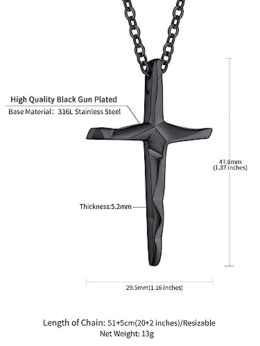 ChainsHouse Cross Necklace for Men, Black/18K Gold Plated/Stainless Steel Christian Jewelry Cross Pendant Necklace for Men, with Gift Box - color: e: Irregular Cross-Black
