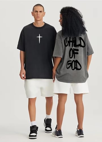 Men's Oversized T-Shirt God Jesus Faith Religious Christian Shirt Unisex Casual Vintage Streetwear Baggy Acid Wash Tops - color: Green, size: Medium