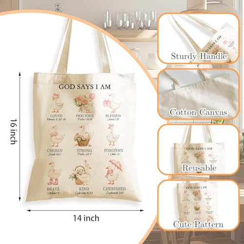 Aesthetics Canvas Tote Bag - Art Design Gift for Women, Reusable Purse Tote Bag with Inner Zip Pocket - style: God Says I Am
