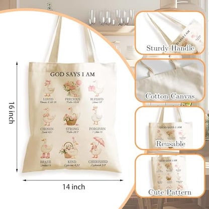 Aesthetics Canvas Tote Bag - Art Design Gift for Women, Reusable Purse Tote Bag with Inner Zip Pocket - style: God Says I Am