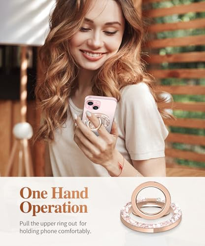 GVIEWIN Magnetic Phone Ring Holder, Compatible with MagSafe Phone Grip - color: Glitter/Pink Gold