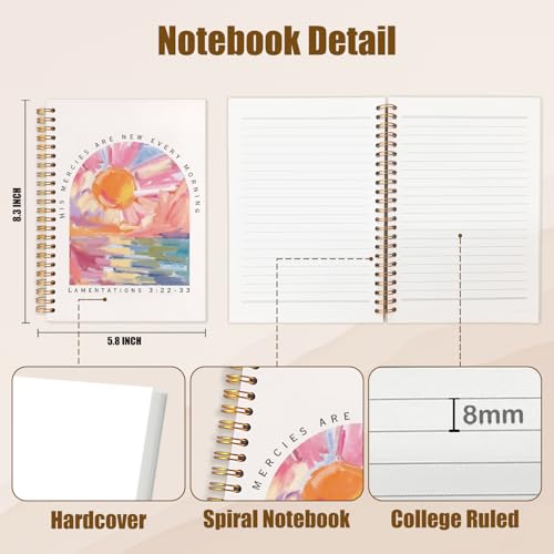 Abstract Christian Notebook, His Mercies Are New Every Morning Bible Journal, Watercolor Religious Spiral Notebook Journal for Note Taking, Christian Faith Based Gifts, 5.5x8.3 Inch - color: LAMENTATIONS 3:22-33