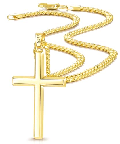 925 Sterling Silver or 18k Plated Gold Cross Necklace for Men Women - color: Gold Cross Pendant- Big