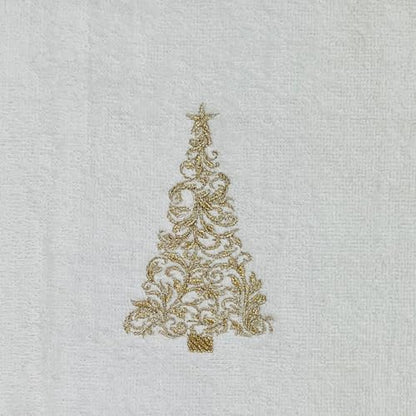 Christmas White Guest Hand Bathroom Towels, Elegant Gold XMas Tree, 16x26" - color: Gold Tree
