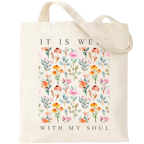 Aesthetic Canvas Tote Bag with Inner Pockets Cute Cloth Tote Bags for Women Reusable Graphic Cotton Bags