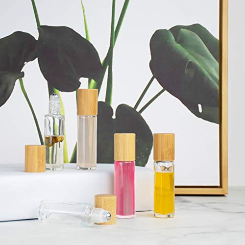 Glass Roll On Bottle with Bamboo Lid for Essential Oils 12Pcs - color: 12Pcs 15ml Clear