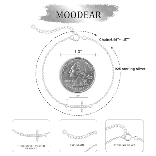 Moodear Cross Bracelet for Women, Dainty Sterling Silver/Gold Plated Gift - color: Sterling Silver CZ Cross Bracelet