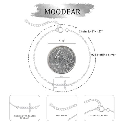 Moodear Cross Bracelet for Women, Dainty Sterling Silver/Gold Plated Gift - color: Sterling Silver CZ Cross Bracelet