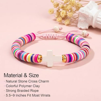 Cute Cross Bracelet Teen Girl Gifts Trendy Stuff Christian Gifts for Kids/Girls/Boys/Teens/Women Jewelry Colorful Jesus Bracelets Christmas Religious Communion Baptism Confirmation Gifts - color: 1-Bless Girl