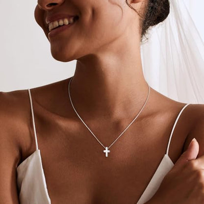 S925 Sterling Silver Cross Necklace for Women, Sterling Silver Chain Necklaces Cute Simple Small Cross Pendant Necklace Christian Baptism Religious Faith Jewelry Gifts 16 18 20 22 Inch