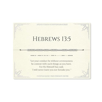 Loved Creations Morse Code Bracelets for Women, Christian Bible Verse Bracelets, Scripture S925 Sterling Silver Inspirational Faith Jewelry, Religious Gifts for Women - color: Hebrews 13:5