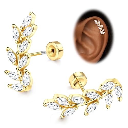 JeryWe Cartilage Earrings for Women Hypoallergenic Helix Piercing Jewelry - color: D:leaf-14k gold filled