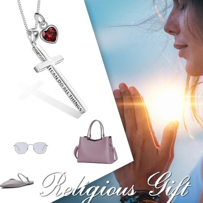 POPLYKE Cross Necklace 925 Sterling Silver Philippians 4:13 I Can Do All The Things Inspirational Necklace Gifts for Women Men 20+2'' - color: silver-1 January