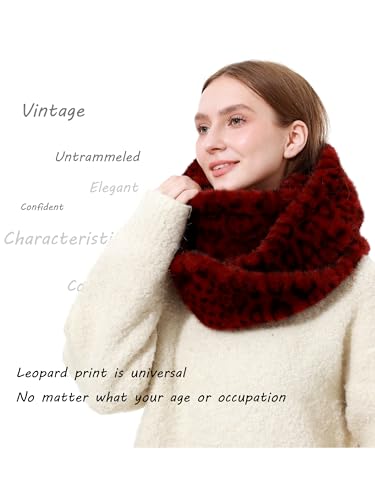 LA CARRIE Womens Leopard Print Infinity Scarf Loop Circle Neck Warmer - color: Leopard Red