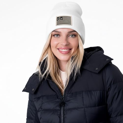 Christian Cross Beanie Hats for Men Women, Faith Winter Cuffed Hats, Religious Gifts for Thanksgiving Christmas New Years - color: White, style: Three Cross Flag