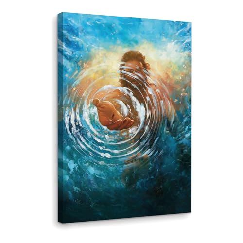 Framed Jesus Christ Canvas Wall Art The Hand of God Jesus Reaching Into Water Christian Painting Prints Biblical Wall Decor Religious Room Decor for Church Prayer Room Schools Hospitals 16" x 24" - color: Jesus 2, size: 24"L x 16"W