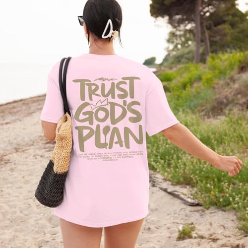 Christian Shirts for Women God Faith Shirt Jesus Oversized Religious Tees Bible Verse Tee Graphic Inspirational Tops - color: Pink, size: Medium