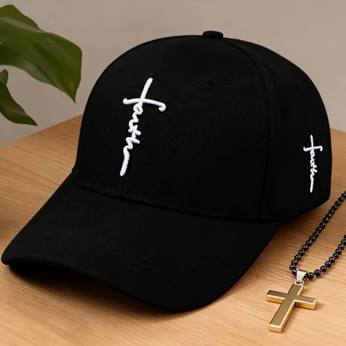 3D Embroidered Christian Hat for Men & Women, Jesus Faith Cross Hat, Religious Gifts for Christians Clothes - color: Faith Design-black