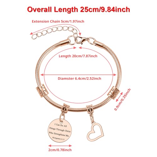 Religious Bracelets for Women Friend Christian Bracelets Gift Stainless Steel Inspirational Bible Verse Bracelet for Women Religious Gifts for Friend Scripture Bracelet Christmas Birthday Easter Gift - color: Rose Gold